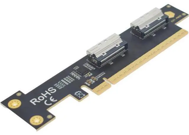 Alt view image 5 of 5 - PCIe 5.0 x16 to 2 MCIO x8 Adapter Card for 4 U.2 NVMe SSD (Side Top Black)