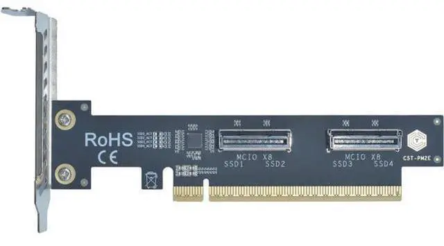 Main image of PCIe 5.0 x16 to 2 MCIO x8 Adapter Card for 4 U.2 NVMe SSD (Upward Interface)
