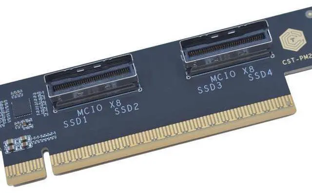 Alt view image 4 of 6 - PCIe 5.0 x16 to 2 MCIO x8 Adapter Card for 4 U.2 NVMe SSD (Upward Interface)