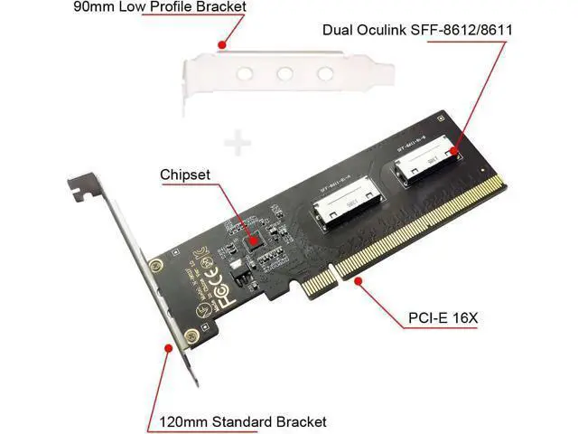 Alt view image 4 of 7 - PCI-Express 4.0 PCIE 16x Detachable to Dual Oculink SFF-8612 SFF-8611 8X VROC Adapter for Mainboard SSD Graphics Card