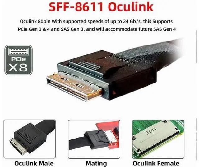 Alt view image 3 of 7 - 8X Oculink SFF-8612 8611 to PCIE PCI-Express 16x Adapter with ATX 24pin Power Port for Mainboard Graphics Card