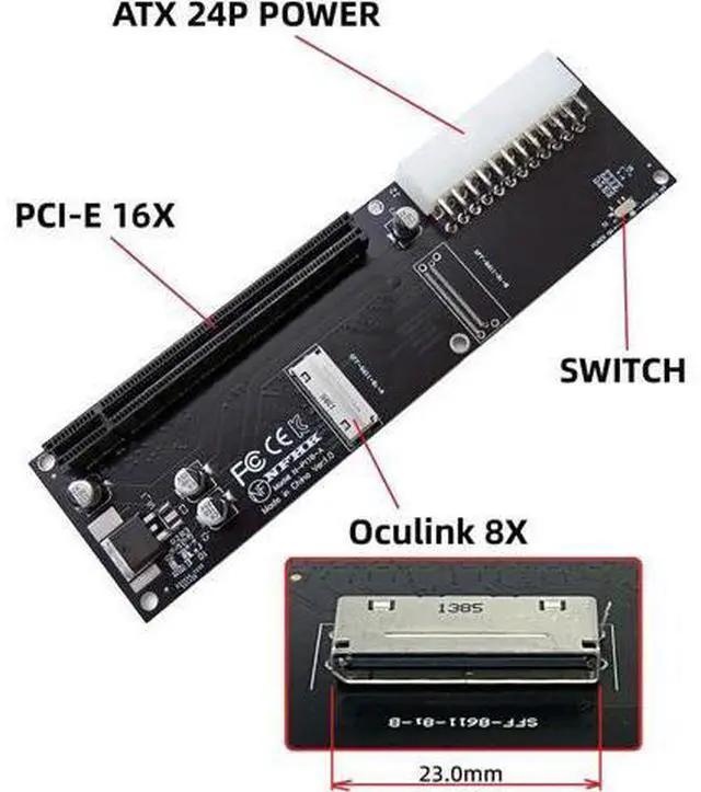 Alt view image 7 of 7 - 8X Oculink SFF-8612 8611 to PCIE PCI-Express 16x Adapter with ATX 24pin Power Port for Mainboard Graphics Card