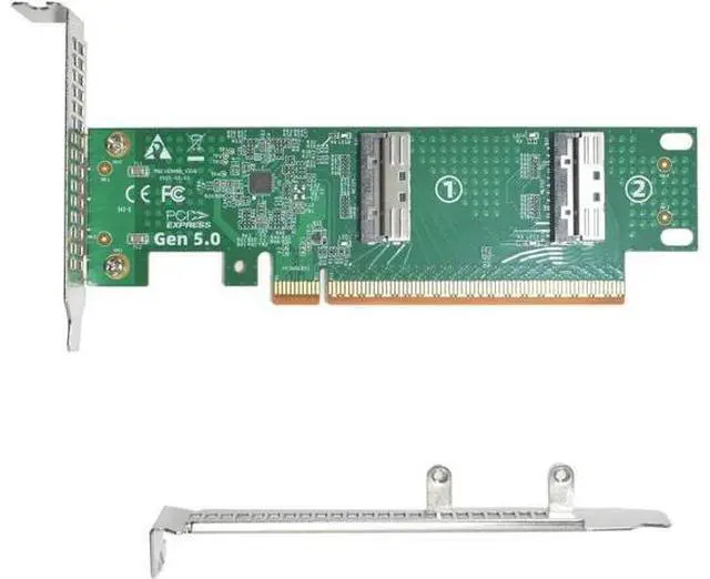 Main image of PCIe 5.0 x16 to 2 MCIO x8 Adapter Card for 4 U.2 NVMe SSD (Side Right Interface)