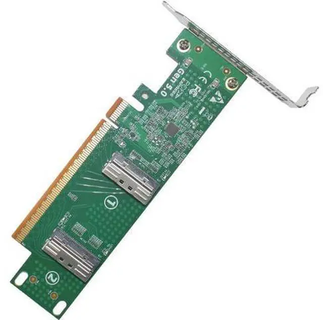 Alt view image 4 of 5 - PCIe 5.0 x16 to 2 MCIO x8 Adapter Card for 4 U.2 NVMe SSD (Side Right Interface)