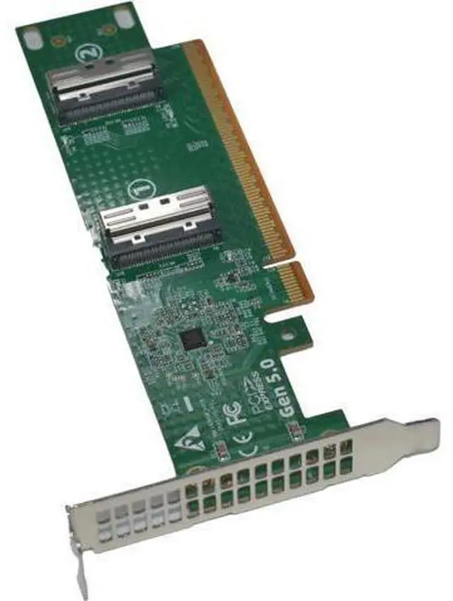 Alt view image 5 of 5 - PCIe 5.0 x16 to 2 MCIO x8 Adapter Card for 4 U.2 NVMe SSD (Side Right Interface)
