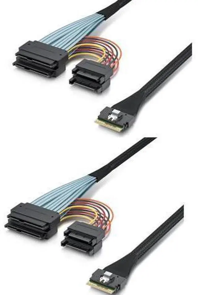 Main image of SlimSAS to Dual U.2 Adapter Cable, SFF-8654 8i to 2xSFF-8639 with 15pin SATA Power, PCIe 4.0 85-ohm, for High-Speed NVMe SSD, 0.75~0.8m(2.46~2.62ft), 2-Pack