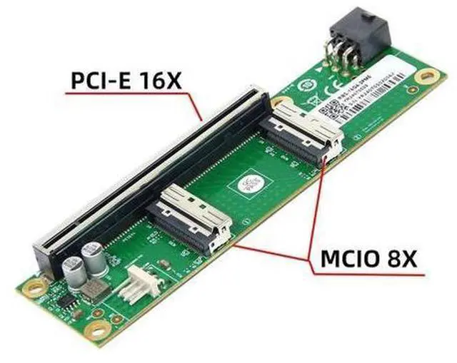 Alt view image 3 of 7 - 2 Port 74Pin PCI-E 16X to PCI-E 5.0 MCIO 8i SFF-TA-1016 Adapter Mini Cool Edge IO Female PCI Expansion Card Adapter with 6Pin GPU Power Port for Expansion Graphics