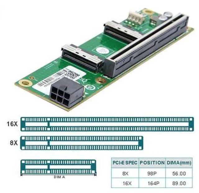 Alt view image 4 of 7 - 2 Port 74Pin PCI-E 16X to PCI-E 5.0 MCIO 8i SFF-TA-1016 Adapter Mini Cool Edge IO Female PCI Expansion Card Adapter with 6Pin GPU Power Port for Expansion Graphics
