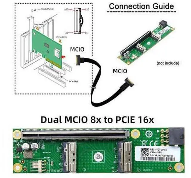Alt view image 6 of 7 - 2 Port 74Pin PCI-E 16X to PCI-E 5.0 MCIO 8i SFF-TA-1016 Adapter Mini Cool Edge IO Female PCI Expansion Card Adapter with 6Pin GPU Power Port for Expansion Graphics