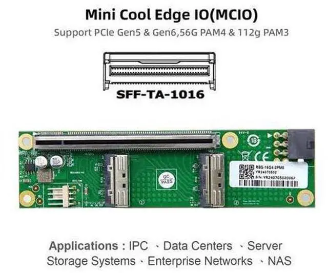 Alt view image 7 of 7 - 2 Port 74Pin PCI-E 16X to PCI-E 5.0 MCIO 8i SFF-TA-1016 Adapter Mini Cool Edge IO Female PCI Expansion Card Adapter with 6Pin GPU Power Port for Expansion Graphics