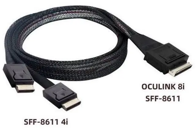 Alt view image 6 of 6 - 50cm OCuLink PCIe SFF-8611 8X 8-Lane 1 Male to 2 Male SSD Data Active Cable, Up to 16Gbps, Black, Indoor, PCIe Cable, Compatible with SSD, Personal Computer