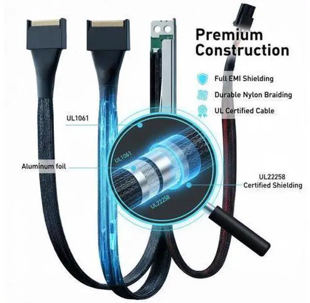 Alt view image 2 of 7 - PCIe 5.0 to Dual MCIO Riser Cable, 350mm PCIe x16 to 2X MCIO 8i 74P Extension Cable for GPU/NVMe SSD Expansion in Server Workstation (Dual MCIO, 100MM)