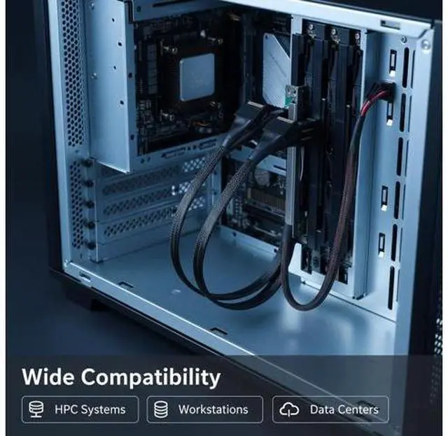 Alt view image 5 of 7 - PCIe 5.0 to Dual MCIO Riser Cable, 350mm PCIe x16 to 2X MCIO 8i 74P Extension Cable for GPU/NVMe SSD Expansion in Server Workstation (Dual MCIO, 100MM)