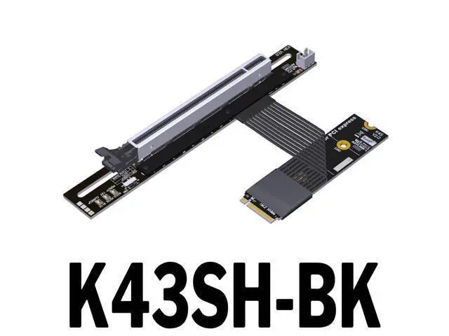 Alt view image 6 of 6 - M.2 NGFF NVMe M Key to PCIe 5.0 x16 Flat Extension Cable 128 Gbps GEN5 with Power Cord (K43SH-BK, 40cm)