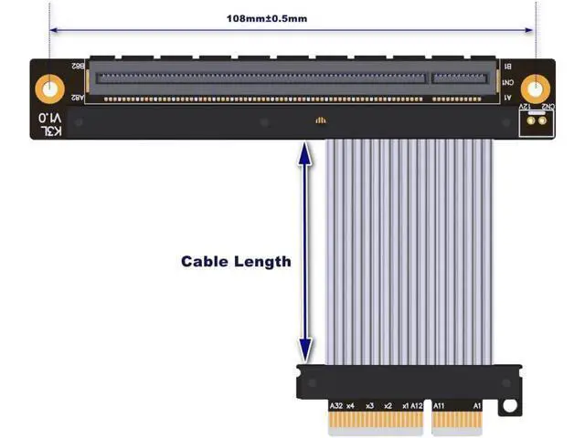 Alt view image 6 of 6 - PCIe 4.0/3.0 x4 to PCIE x16 Graphics Card Riser Adapter 16x PCI-e PCI-Express Cable 90 180 Degree (20cm, K23SL(gen 4))