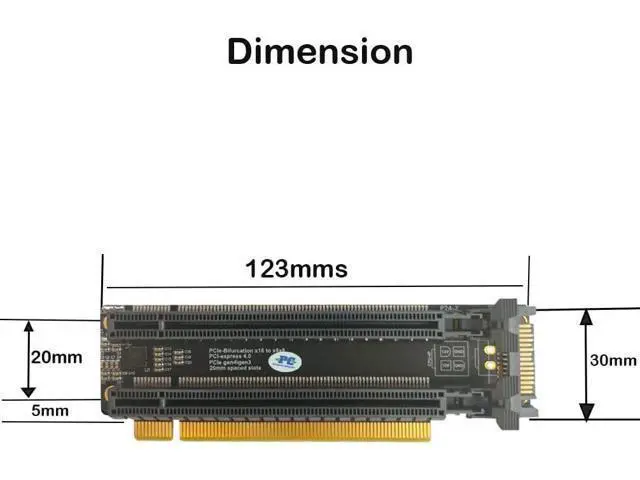 Alt view image 5 of 5 - PCI-e 4.0 16X to 2 Ports PCIe 8X/16X Expansion Card,PCIe Bifurcation x16 to x8x8 Split Card with SATA Power Port