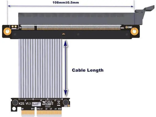 Alt view image 5 of 5 - PCIe 4.0/3.0 x4 to PCIE x16 Graphics Card Riser Adapter 16x PCI-e PCI-Express Cable 90 180 Degree (30cm, K23SF(gen 4))