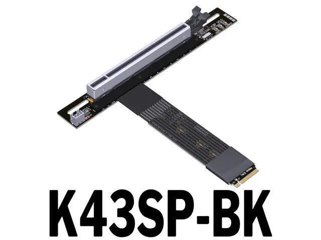Alt view image 5 of 5 - M.2 NGFF NVMe M Key to PCIe 5.0 x16 Flat Extension Cable 128 Gbps GEN5 with Power Cord (K43SP-BK, 35cm)