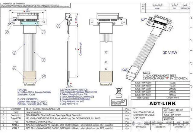 Alt view image 2 of 6 - Pcie 5.0 M.2 NVMe to PCI Express x4 Extender Adapter Cable with Metal Shield for PCIe x4 SSD RAID, LAN, Capture Cards to M.2(Ultra SSD, M-Key) Extension (K42ST-BK, 10cm)