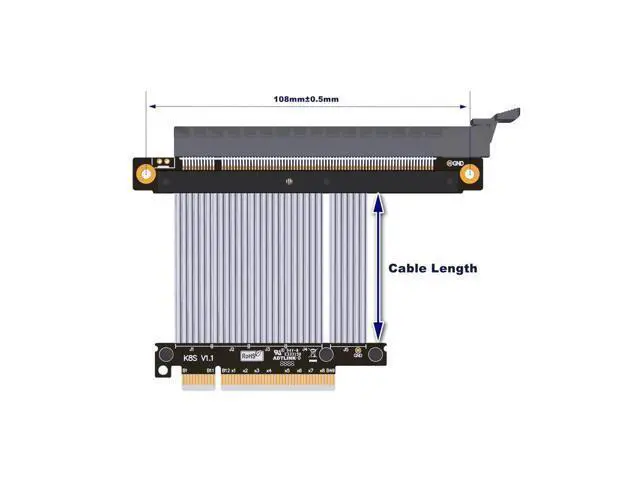 Alt view image 4 of 5 - PCIe 4.0/3.0 x8 to PCIE x16 Graphics Card Riser Adapter 16x PCI-e PCI-Express 90 180 Degree (30cm, K83SF-SI 4.0)