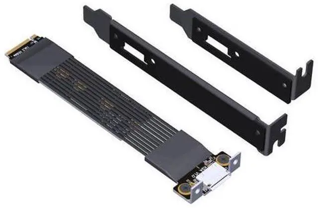 Alt view image 2 of 6 - PCIe 5.0 x4 M.2 NVMe to OCuLink SFF-8612 Extension Flat Cable, with Full-Height and Half-Height Brackets (K49SQ-BK-03, 20cm)