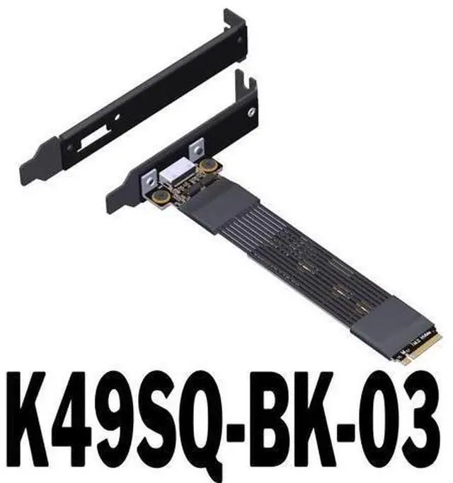 Main image of PCIe 5.0 x4 M.2 NVMe to OCuLink SFF-8612 Extension Flat Cable, with Full-Height and Half-Height Brackets (K49SQ-BK-03, 20cm)