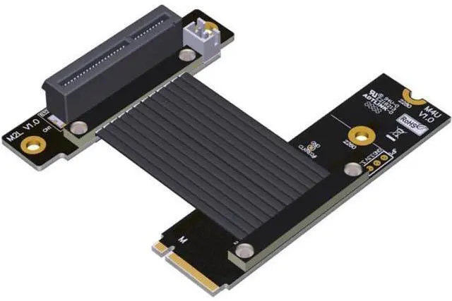 Main image of ADT-Link Pcie 4.0 M.2 Nvme to x4 Extension Flat Riser Cable Corner 90 Degrees Ful Speed for PCIE 4X SSD RAID, LAN, GPU, Capture Card Extender (M42UL, 40cm)