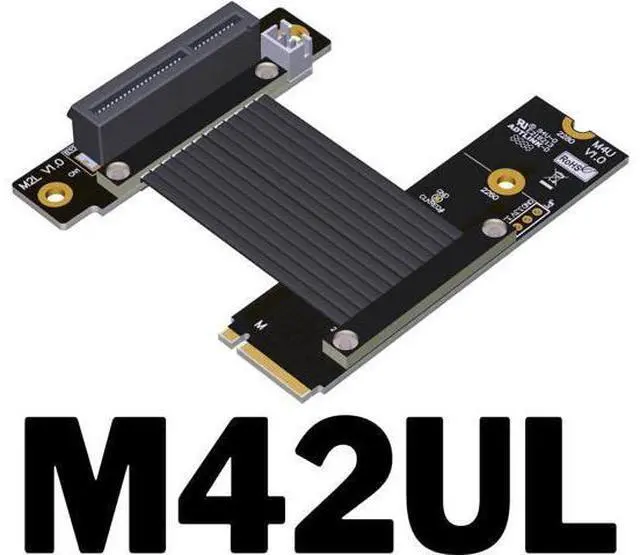Alt view image 2 of 4 - ADT-Link Pcie 4.0 M.2 Nvme to x4 Extension Flat Riser Cable Corner 90 Degrees Ful Speed for PCIE 4X SSD RAID, LAN, GPU, Capture Card Extender (M42UL, 40cm)