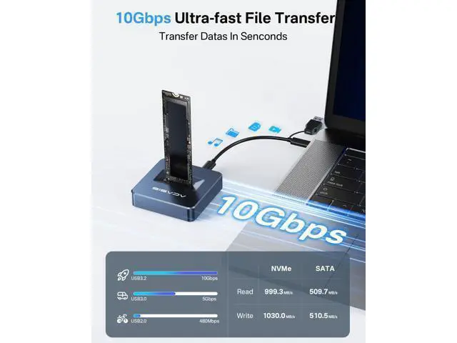 Alt view image 5 of 7 - NVME SSD Reader Adapter, Aluminium Alloy Housing Fast Heat Dissipation, NVME to USB Docking Station, M.2 SSD to USB Adapter 10Gbps, Support M.2 (M Key) NVMe SSD and (B+M Key) SATA-Based SSD