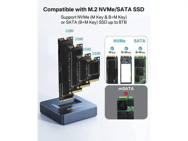 Alt view image 6 of 7 - NVME SSD Reader Adapter, Aluminium Alloy Housing Fast Heat Dissipation, NVME to USB Docking Station, M.2 SSD to USB Adapter 10Gbps, Support M.2 (M Key) NVMe SSD and (B+M Key) SATA-Based SSD
