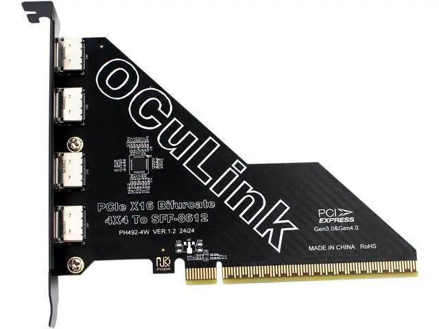 Alt view image 3 of 5 - PCIe 4.0 16x to Quad Oculink 4I,PCIe Bifurcation x16 to x4x4x4x4 Split Oculink SFF-8611/8612 Adapter Card for eGPU Dock Mimi Pc