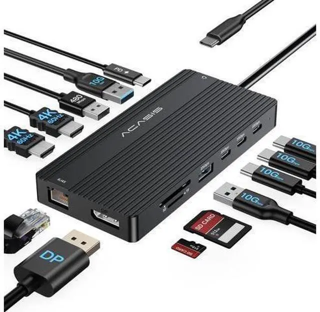 Main image of USB C Docking Station Dual Monitor, 14 in 1 USB C Hub, Adapter with 2 HDMI+DP(4K60Hz), Ethernet, 3 USBC 10G,100W PD, SD/TF, Audio, Laptop Docking Station for D-ell/H-P/Lenovo/ThinkPad/Surface (Black)