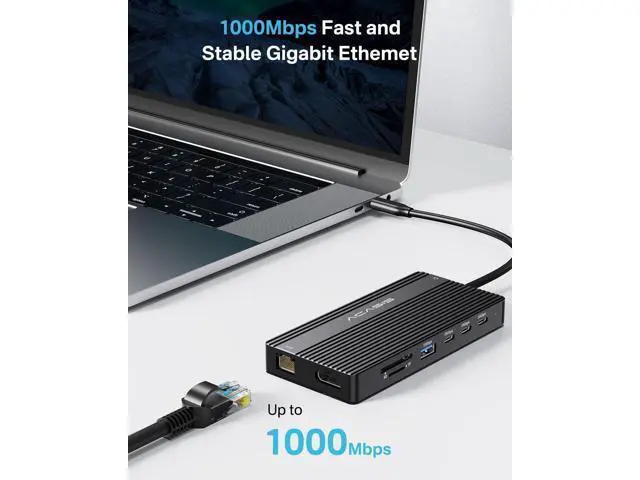 Alt view image 7 of 7 - USB C Docking Station Dual Monitor, 14 in 1 USB C Hub, Adapter with 2 HDMI+DP(4K60Hz), Ethernet, 3 USBC 10G,100W PD, SD/TF, Audio, Laptop Docking Station for D-ell/H-P/Lenovo/ThinkPad/Surface (Black)