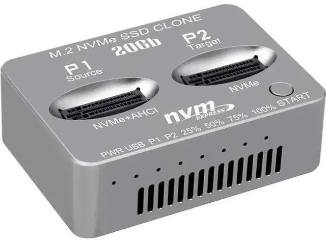 Alt view image 2 of 5 - M2 NVMe Duplicator, Dual-Bay Offline Cloner, USB C to M.2 20Gbps Docking Station, M.2 PCIe AHCI SSD Reader for Both (M Key, B+M Key) NGFF SSD Enclosure (Need Extra AC/PD Power)