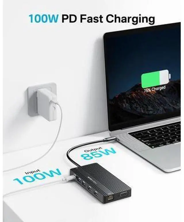 Alt view image 6 of 7 - USB C Docking Station Dual Monitor, 14 in 1 USB C Hub, Adapter with 2 HDMI+DP(4K60Hz), Ethernet, 3 USBC 10G,100W PD, SD/TF, Audio, Laptop Docking Station for D-ell/H-P/Lenovo/ThinkPad/Surface (Black)
