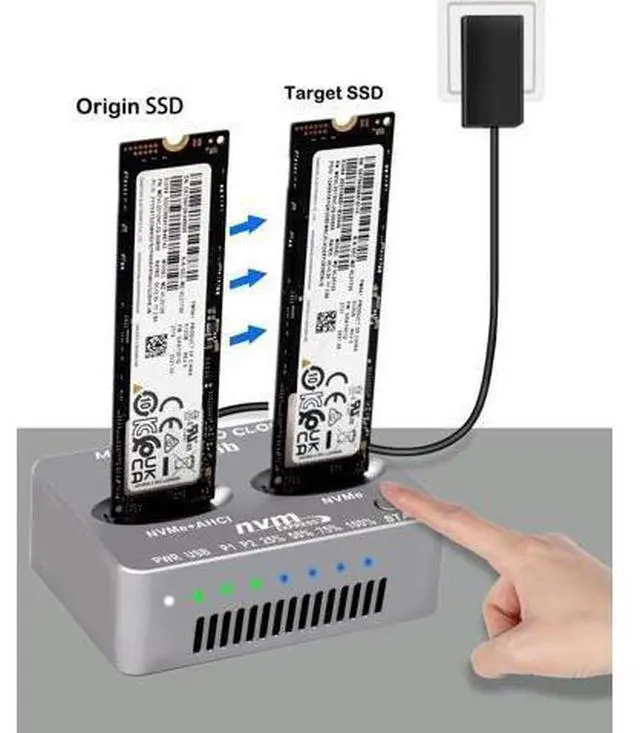 Alt view image 4 of 5 - M2 NVMe Duplicator, Dual-Bay Offline Cloner, USB C to M.2 20Gbps Docking Station, M.2 PCIe AHCI SSD Reader for Both (M Key, B+M Key) NGFF SSD Enclosure (Need Extra AC/PD Power)