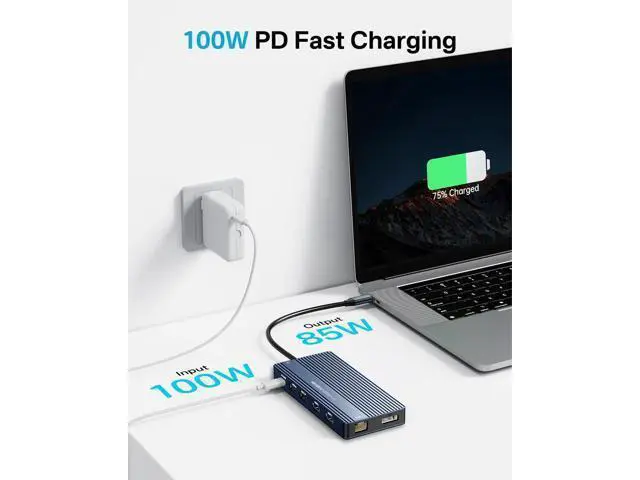 Alt view image 6 of 7 - USB C Docking Station Dual Monitor, 14 in 1 USB C Hub, Adapter with 2 HDMI+DP(4K60Hz), Ethernet, 3 USBC 10G,100W PD, SD/TF, Audio, Laptop Docking Station for D-ell/H-P/Lenovo/ThinkPad/Surface (Grey)