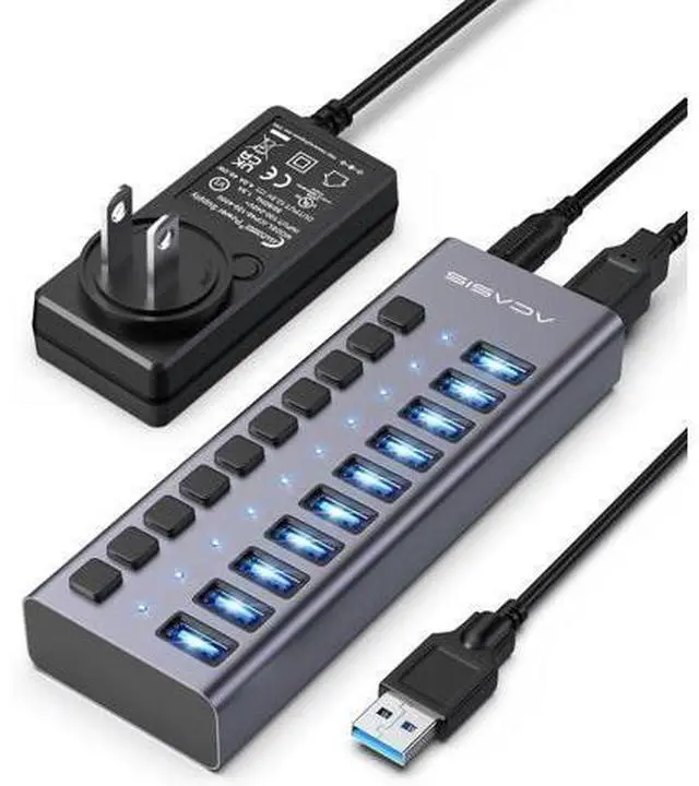 Main image of Powered USB 3.2 Hub, 10 Ports USB 3.2 Hub with 10Gbps Data Speed, Aluminum Housing, USB Hub Powered with 48W Power Adapter, USB Hub for PC/Laptop, Computer, Flash Drive, Printer, Camera