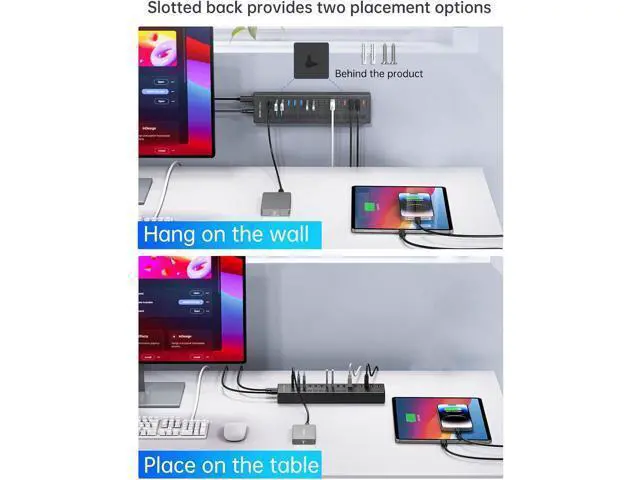 Alt view image 6 of 7 - Powered USB 3.0 Hub, 16 Port USB Hub Powered(Include 2*USB C 3.0+4 Smart Charging Port) with 60W Power Adapter, Support Wall Mount, USB Hub for PC Laptop, Mac, Printer, Camera