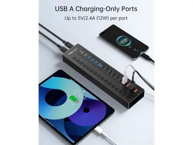Alt view image 5 of 7 - Powered USB 3.0 Hub, 16 Port USB Hub Powered(Include 2*USB C 3.0+4 Smart Charging Port) with 60W Power Adapter, Support Wall Mount, USB Hub for PC Laptop, Mac, Printer, Camera