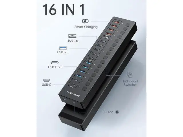 Alt view image 3 of 7 - 7 Ports USB 3.1 Hub Bundle with Powered USB 3.0 Hub, Include 7 * 10Gbps USB 3.1 A, 2*USB C 3.0+4 Smart Charging Port, 60W & 24W Power Adapter, USB Hub for PC/Laptop, Computer