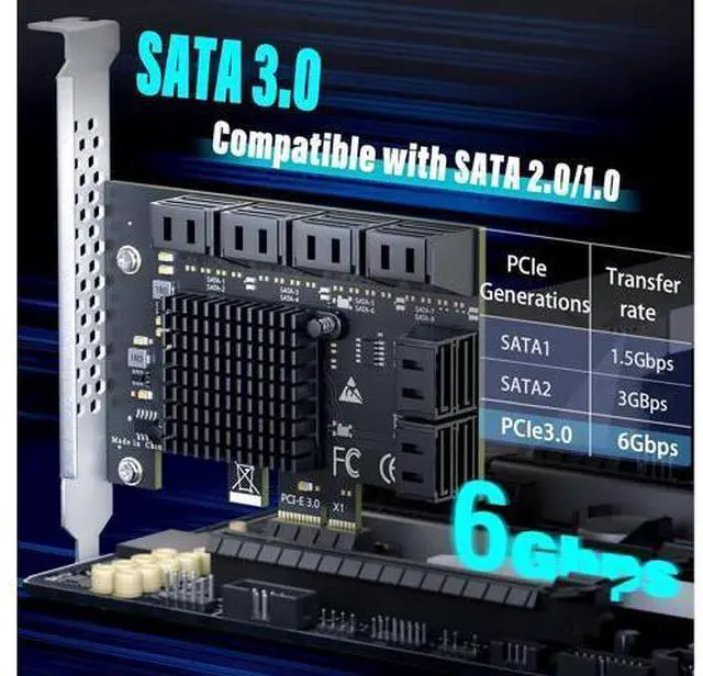 Alt view image 2 of 7 - 12-Port SATA Expansion Card (PCIe 3.0 x1 to 6Gbps SATA Card), Compatible with Windows/Mac/Linux/NAS