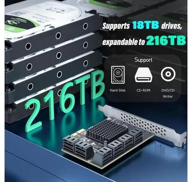 Alt view image 4 of 7 - 12-Port SATA Expansion Card (PCIe 3.0 x1 to 6Gbps SATA Card), Compatible with Windows/Mac/Linux/NAS