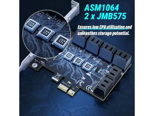 Alt view image 5 of 7 - 12-Port SATA Expansion Card (PCIe 3.0 x1 to 6Gbps SATA Card), Compatible with Windows/Mac/Linux/NAS
