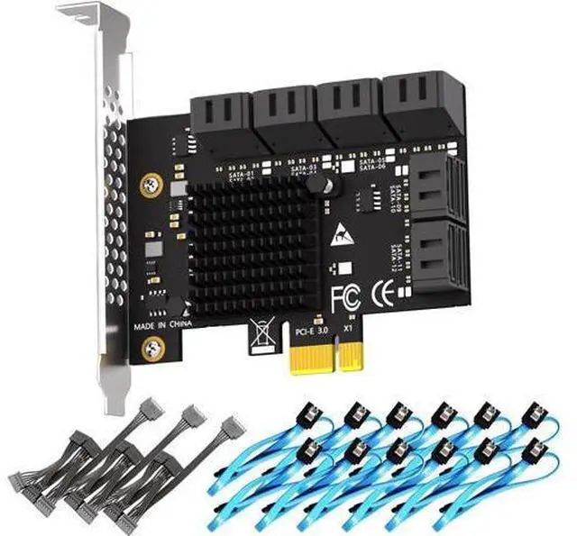 Main image of SA3112-C 12-Port PCIe X1 SATA Expansion Card with SATA and Power Cables, Compatible with Windows,Linux,Mac OS,NAS