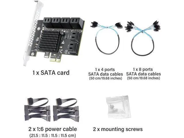 Alt view image 7 of 7 - 12-Port SATA Expansion Card (PCIe 3.0 x1 to 6Gbps SATA Card), Compatible with Windows/Mac/Linux/NAS