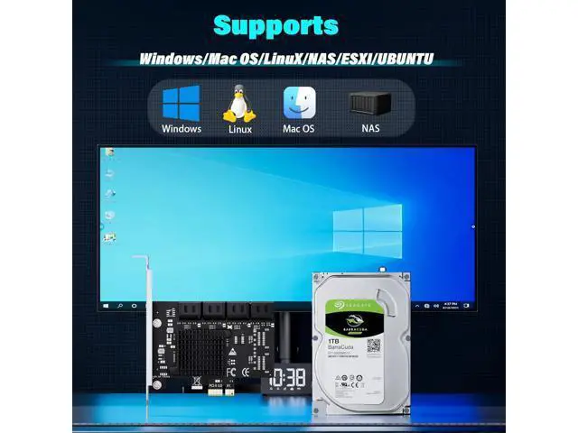 Alt view image 6 of 7 - 8-Port SATA Expansion Card (PCIe 3.0 x1 to 6Gbps SATA Card), Compatible with Windows/Mac/Linux/NAS