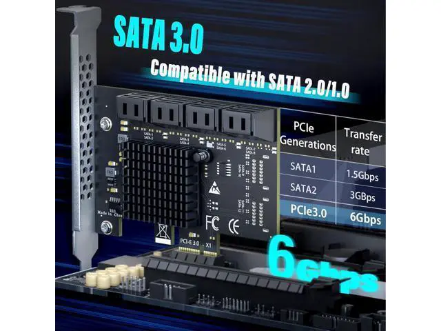 Alt view image 2 of 7 - 8-Port SATA Expansion Card (PCIe 3.0 x1 to 6Gbps SATA Card), Compatible with Windows/Mac/Linux/NAS