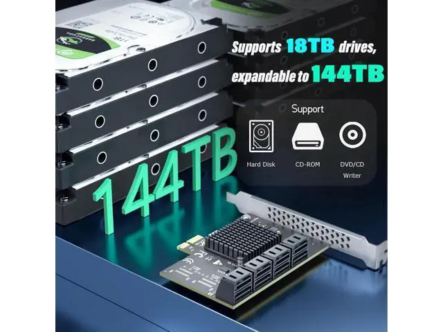 Alt view image 4 of 7 - 8-Port SATA Expansion Card (PCIe 3.0 x1 to 6Gbps SATA Card), Compatible with Windows/Mac/Linux/NAS