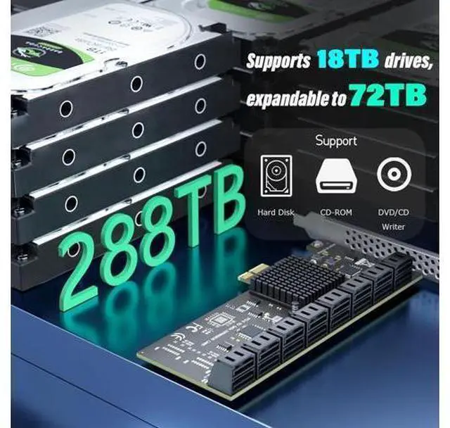 Alt view image 4 of 7 - 16-Port SATA Expansion Card (PCIe 3.0 x1 to 6Gbps SATA Card), Compatible with Windows/Mac/Linux/NAS